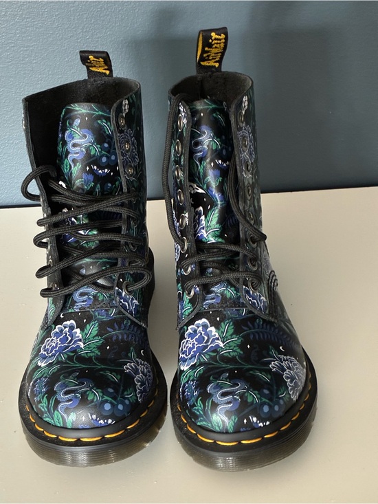 Dr. Martens Shoes - Dr. Martens Black Floral Lace-Up Combat Boots